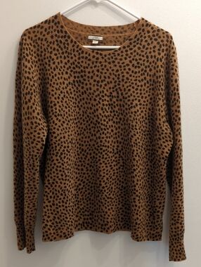 J. Crew Cashmere Tan and Black Leopard Print Crewneck Sweater